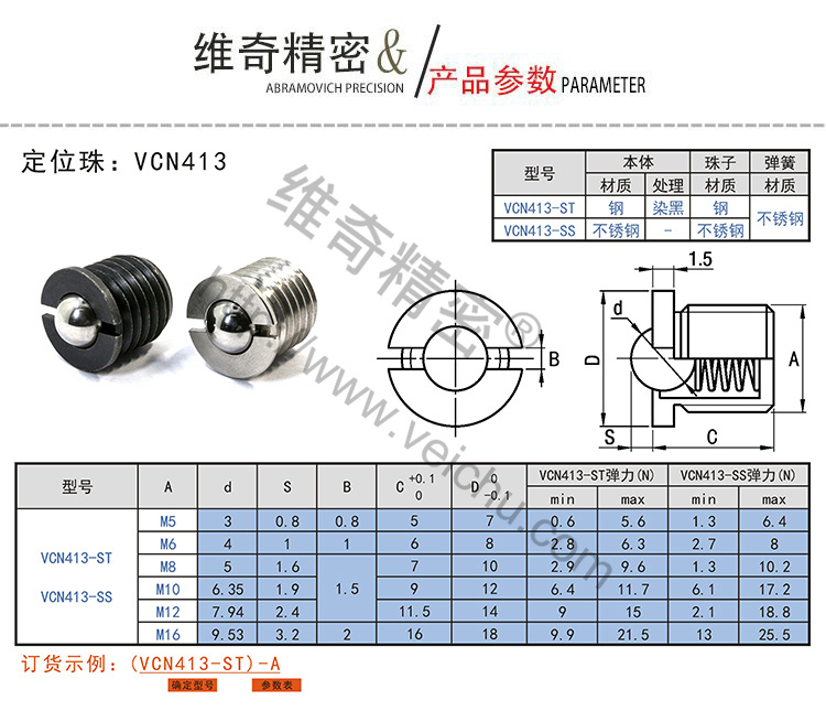 VCN413定位珠規(guī)格表